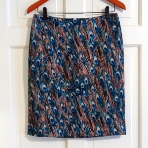🦚Talbots🦚 - Teal/Tan Peacock/Feather Print Skirt